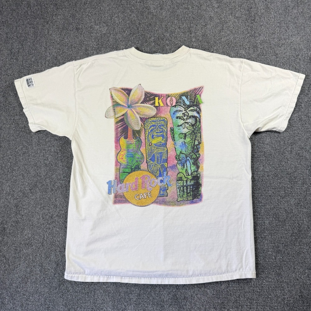 Vintage Y2K Hard Rock Cafe Kona Hawaii T-Shirt Large White Graphic Crew Neck